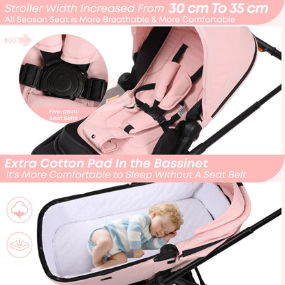 BabyVoyage Kombikinderwagen 2-in-1 ohne Babyschale – Babywanne & Sportsitz, Räder 360° Stoßdämpfer, Federung, höhenverstellbarer Griff, Faltbar, Zubehö-Grün
