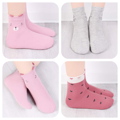 L&K-II 10/12 Paar Kinder Mädchen Socken mit niedlichen Herzmustern Kids Füßlinge Sneakersocken bunt 2825