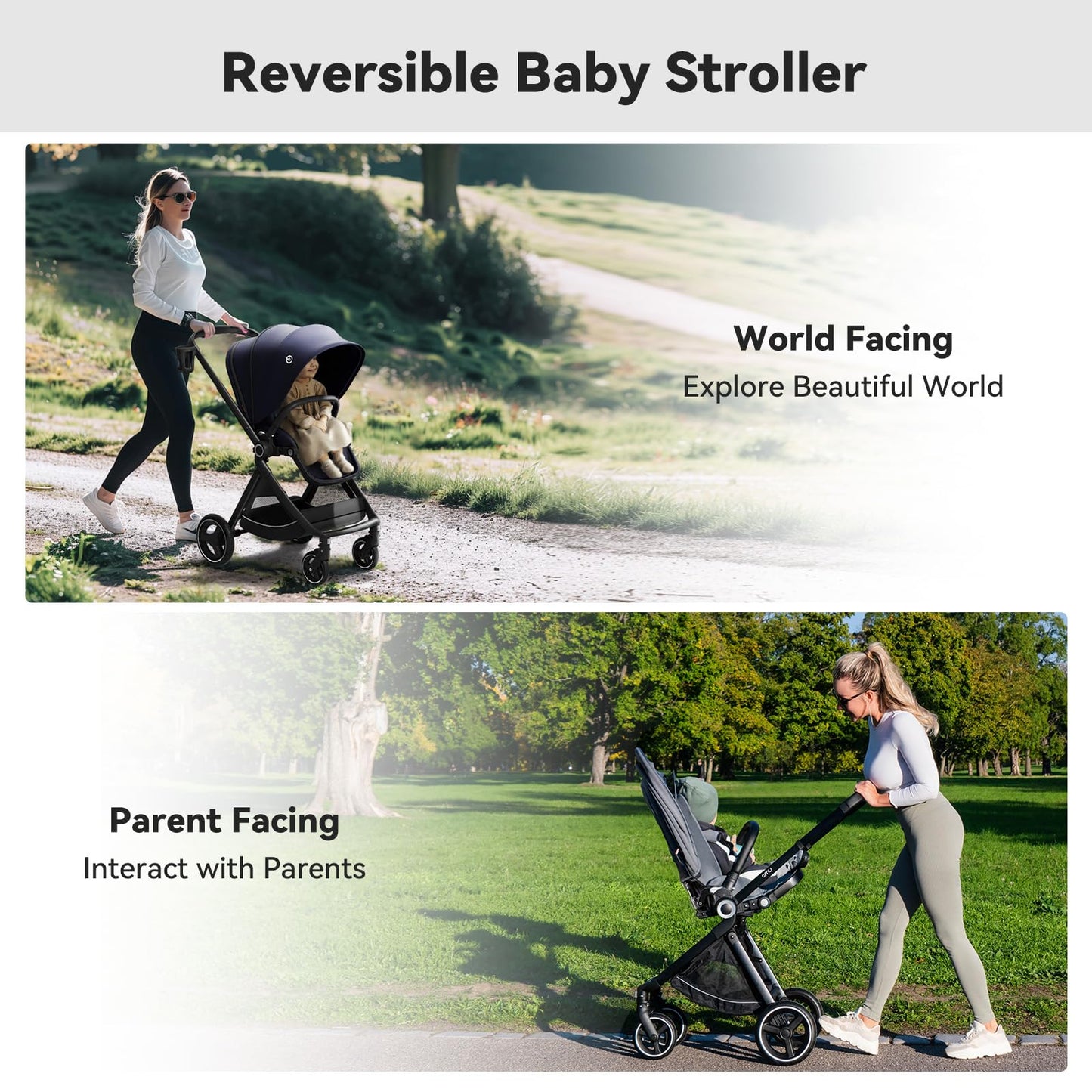 ELITTLE EMU Gegen Fahrtrichtung Buggy Kinderwagen Faltbar kompakter Baby Buggy Schwarz Wendesitz Kinderwagen mit Liegefunktion für Klein von 0 bis 3 Jahre (0-25 kg)