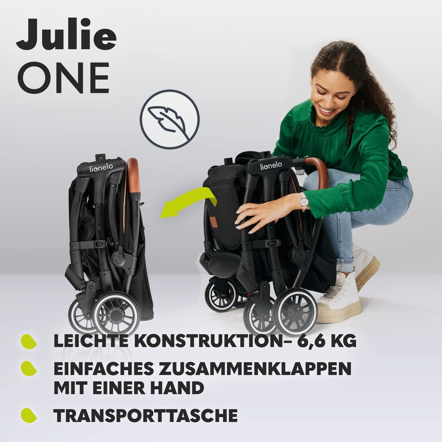 LIONELO Julie One Buggy Pushchair up to 22 kg, Adjustable Backrest and Footrest, Mosquito Net, Leg Warmer, Drink Holder and Transport Bag, Foldable