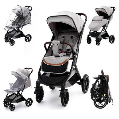 YAZOCO Baby Stroller, 0-4 Years Buggy Small Foldable 0-22kg Buggy Small Folding Foot Cover Rain Cover (Grey)