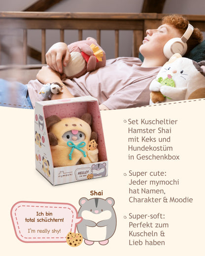 NICI MYMOCHI Kuscheltier Set - Kuscheltier Bär Nomo 8 cm mit Pommes und Bienenkostüm in Geschenkbox, Flauschiges Stofftier zum Kuscheln, Spielen und Liebhaben - 61142