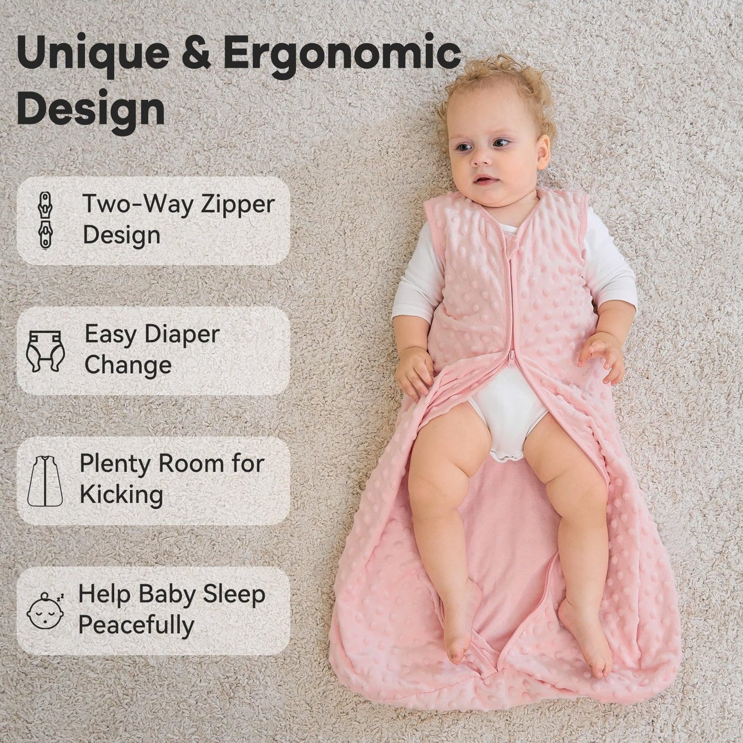 Unnivoll Baby Sleeping Bag, 1.5 Tog Baby Sleeping Bag, 0-6 Months, Pack of 2, Sleeping Bag, Winter, Autumn, 67 cm, for Boys and Girls, Newborns, Coffee