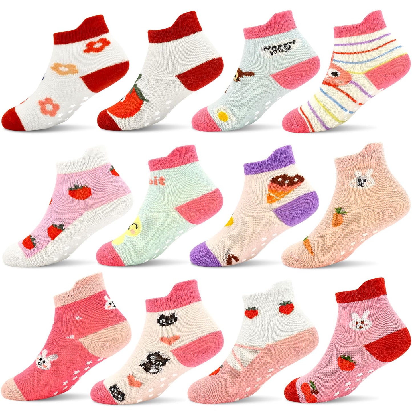 GRPSKCOS Stoppersocken Kinder 12 Paar ABS Socken Rutschfeste Socken Kleinkind Antirutschsocken für 1-7 Jahre Jungen Mädchen