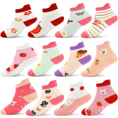 GRPSKCOS Stoppersocken Kinder 12 Paar ABS Socken Rutschfeste Socken Kleinkind Antirutschsocken für 1-7 Jahre Jungen Mädchen