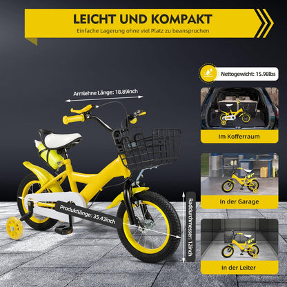 LKHDONG Kinderfahrrad 12 Zoll, Kinderrad für ab 2-4 Jahre, Tretfahrrad mit Stützräder und Korb, Kinder Fahrrad Mädchen Jungen, Fahrrad Kinder Höhenverstellbares - Meloni2