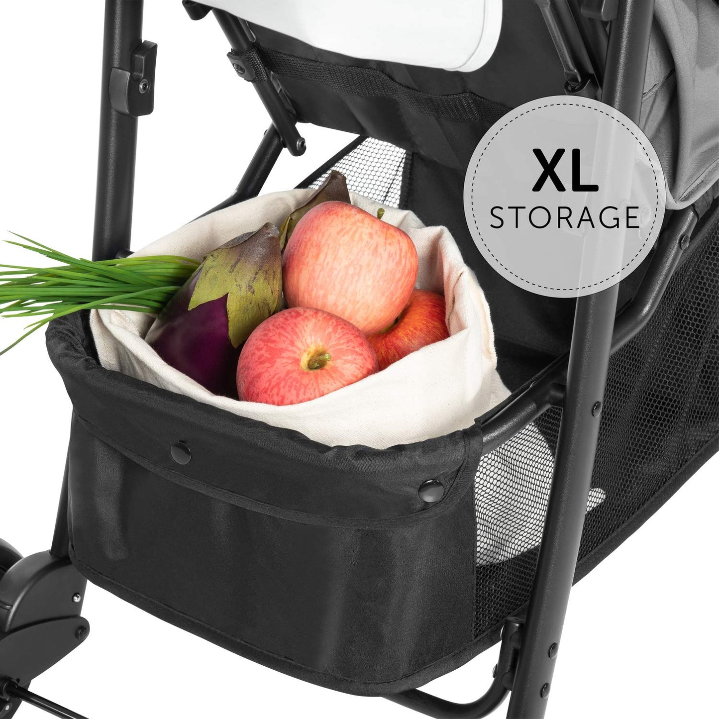 hauck Shopper Neo II, Schwarz Grau - Kinderbuggy mit Liegeposition ab Geburt bis 22 kg, 2x Tablett mit Getränkehalter, Einhändig Klein Zusammenklappbar, Tasche im Verdeck, XL Korb