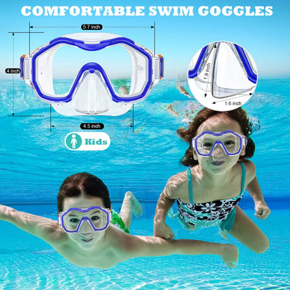 JEMULICE Taucherbrille Kinder, Schwimmbrille Kinder Schnorchelmaske für Jungen Mädchen, Tauchmaske mit Nasenabdeckung 180°Panorama HD Anti Nebel Anti-Leck Schwimmmaske für Kinder 4-16 Jahre