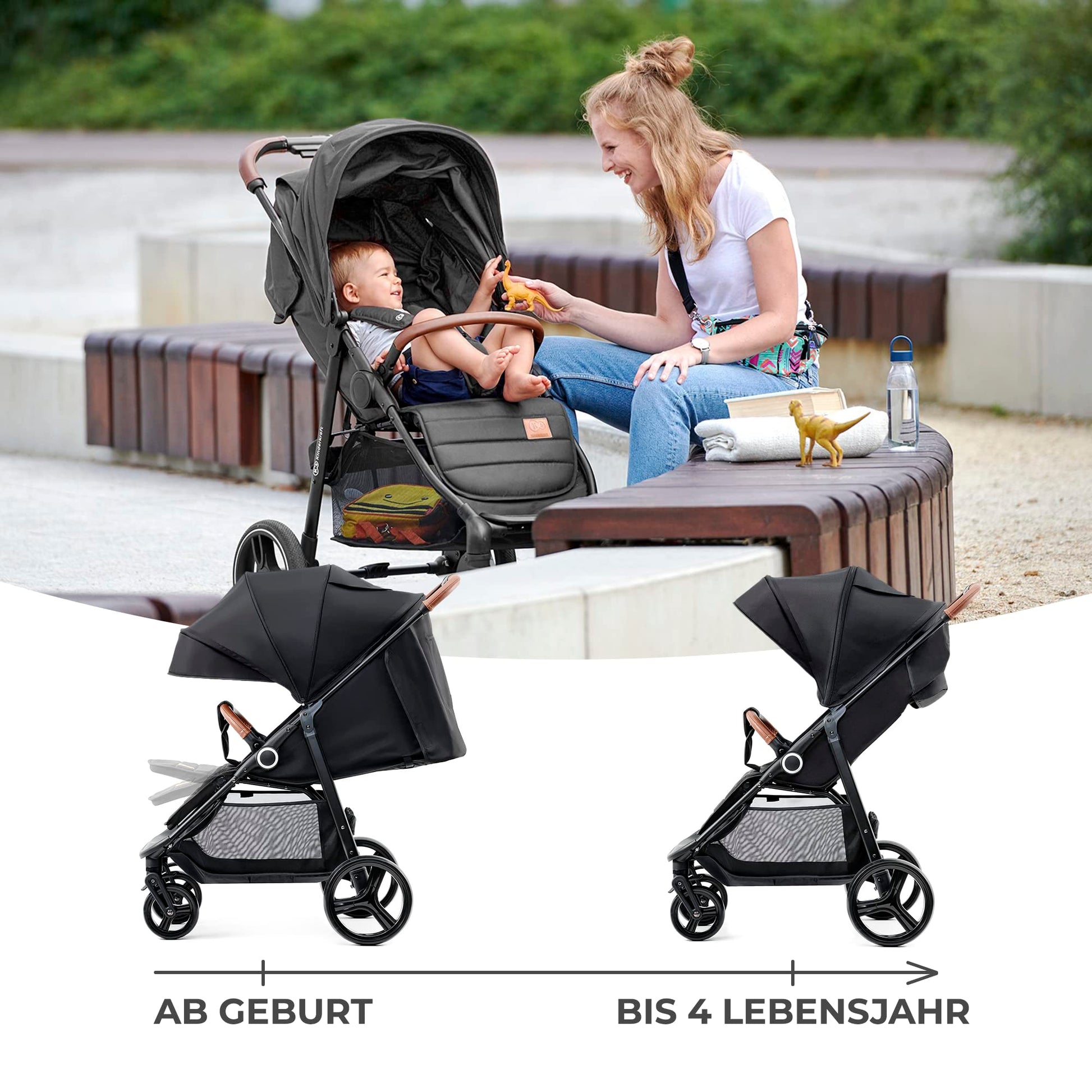 Kinderkraft GRANDE PLUS Kinderkraft Buggy von Geburt bis 22 kg, Zusammenklappen mit einer Hand, Liegeposition, großes Verdeck mit Fenster, alle 4 Räder gedämpft, geräumige Sitz, Grau - Meloni2