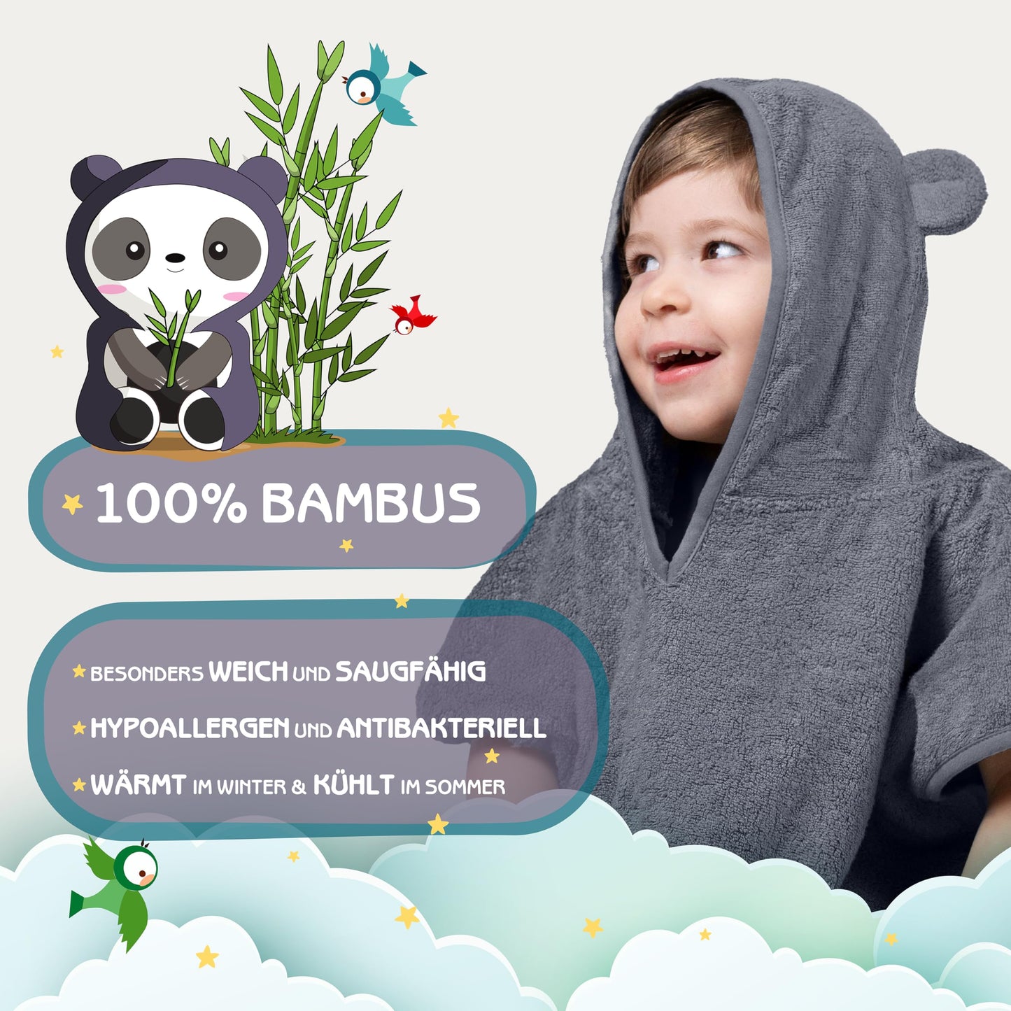 Fuchs&Panda® Badeponcho Kinder EXTRA warm, weich & kuschelig (100% Bambus) | Badeponcho Baby | Handtuch Poncho Kinder mit toller Geschenkverpackung (Kupfer-grün)