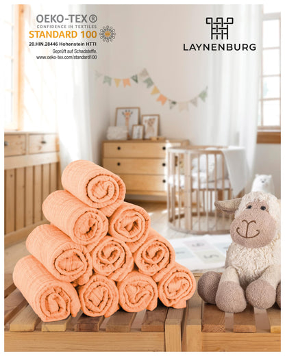 LAYNENBURG 10er-Set Premium Spucktücher Baby aus extra weichem Musselin - 100% Baumwolle - 30x50cm - Oeko Tex 100 - Musselin-tücher als Mulltücher, Mullwindeln oder Stoffwindeln (weiß)