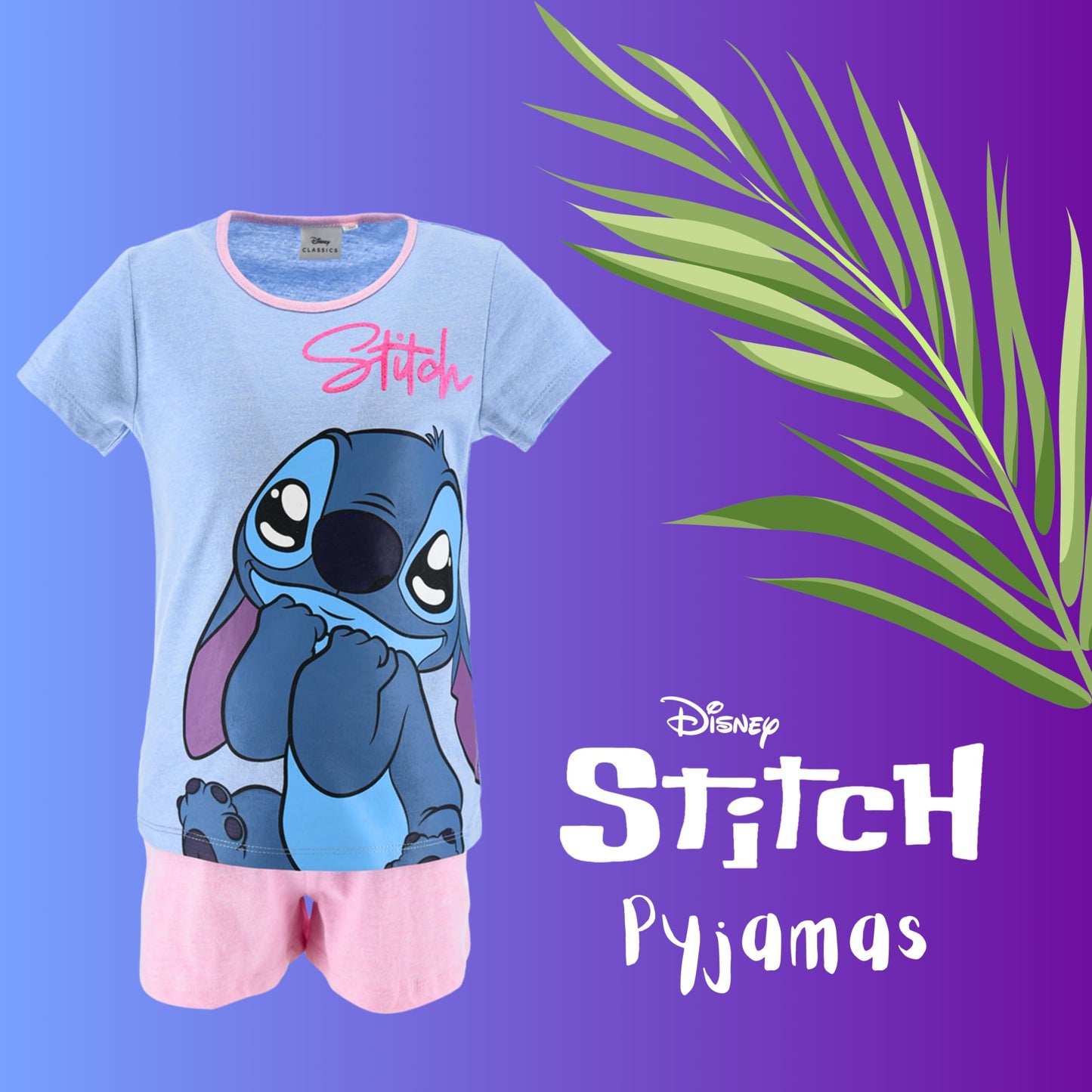 Disney Stitch Pyjamas für Mädchen, Stitch Design 2-Teiliges T-Shirt und Shorts-Set für Mädchen, Geschenk für Mädchen, Größen 6 bis 12 Jahre