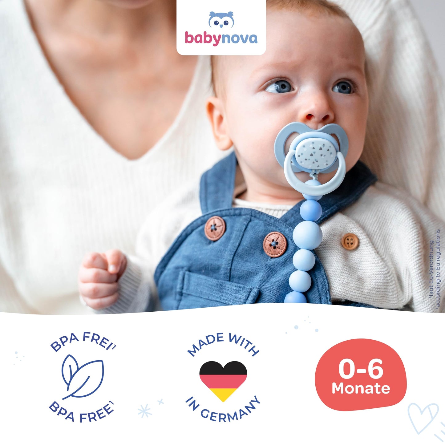 babynova Silikon Schnuller 2er-Set mit Sterilisationsbox - Schnuller Größe 1, 0-6 Monate - kiefergerechter Nuckel – BPA-frei – Made in Germany - Elefanten