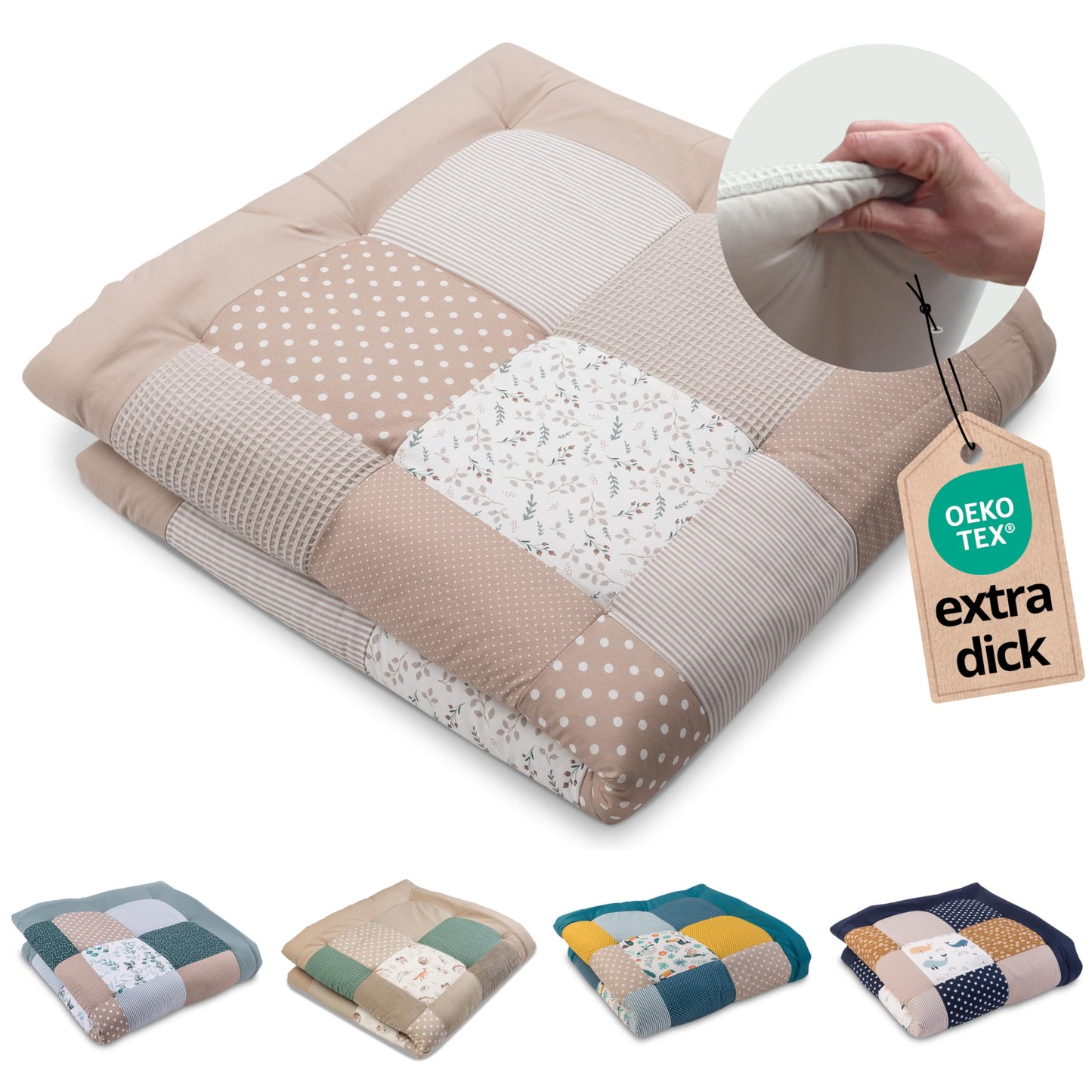ULLENBOOM Krabbeldecke für Baby 100x100 cm, 100% OEKO-TEX Materialien, Made in EU, Dick & weich gepolstert, Sandblume - ideal als Babydecke, Laufgittereinlage & Spieldecke Baby - Meloni2