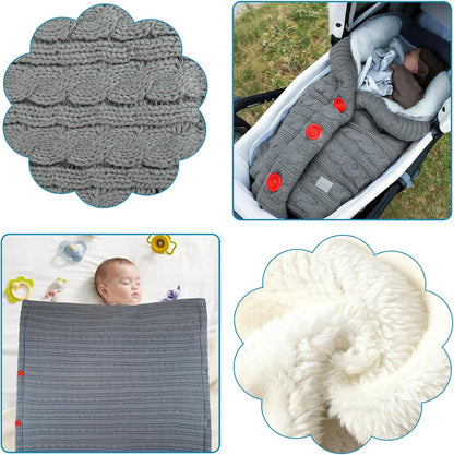 Winterfußsack, Fußsack Kinderwagen, Universal Wintersack Buggy, Stricken Footmuff, Babyschlafsack Winter mit Fleece, Warmes Fußsäcke, Kinderwagendecke für Baby von 0-12 Monaten (Grau)