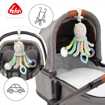 Fehn Activity-Spieltier Teddy – Baby Motorikspielzeug für Kinderwagen, Kinderbett und Babyschale zum Beißen, Greifen und Geräusche erzeugen – Beißring Spielzeug für Babys und Kinder ab 0+ Monaten