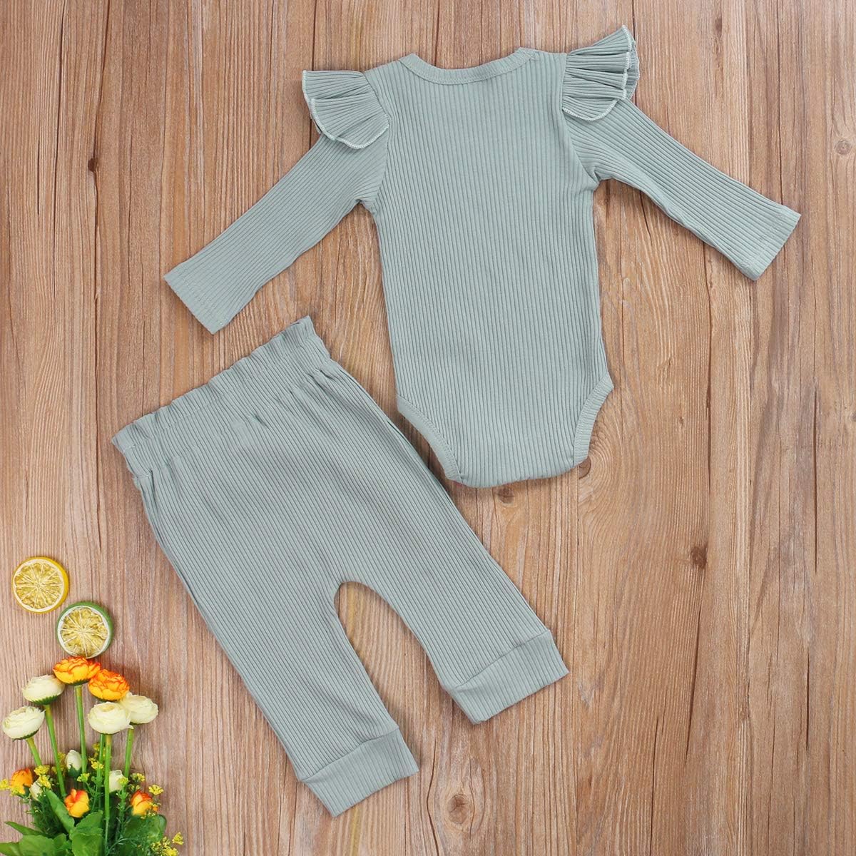 Baby Mädchen Kleidung Set, Weiches Neugeborenes Outfit mit Langarm Bodysuit Strampler, Hose und Stirnband / Hut