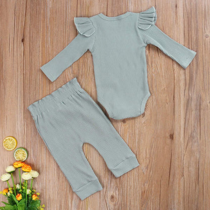 Baby Mädchen Kleidung Set, Weiches Neugeborenes Outfit mit Langarm Bodysuit Strampler, Hose und Stirnband / Hut