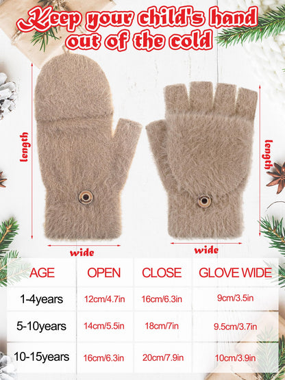 Geyoga 3er Pack Fingerlose Handschuhe mit Klappe Damen Winter Halbfinger Fäustlinge Handschuhe für Kinder