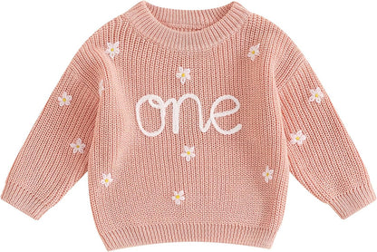 L&ieserram Baby Mädchen Jungen 1. Geburtstag Gestrickt Pullover Jumper Langarm Strickpullover Pulli Kleinkinder Kleidung Outfit Knitted Sweater 1 Jahr