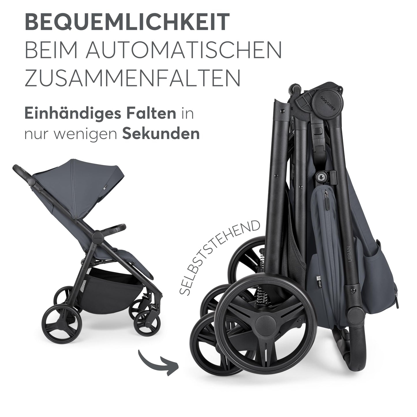 KikkaBoo Reisebuggy Kinderwagen URBAN, Buggy mit Liegefunktion ab Geburt bis 22 kg, Klein Zusammenklappbar, Leicht, EVA Räder mit Federung, Höhenverstellbarer Griff, Beige