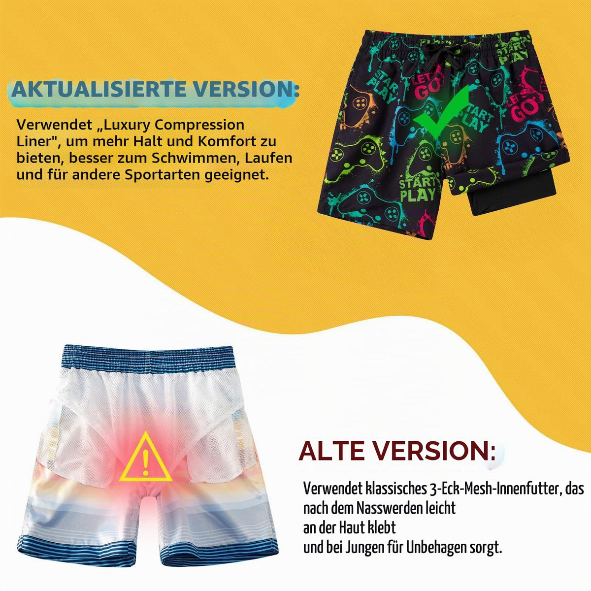 Fanient Badehose Jungen Schwimmshorts - 2 in 1 Badeshorts mit Kompression Liner für optimalen Komfort