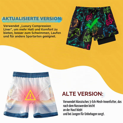 Fanient Badehose Jungen Schwimmshorts - 2 in 1 Badeshorts mit Kompression Liner für optimalen Komfort