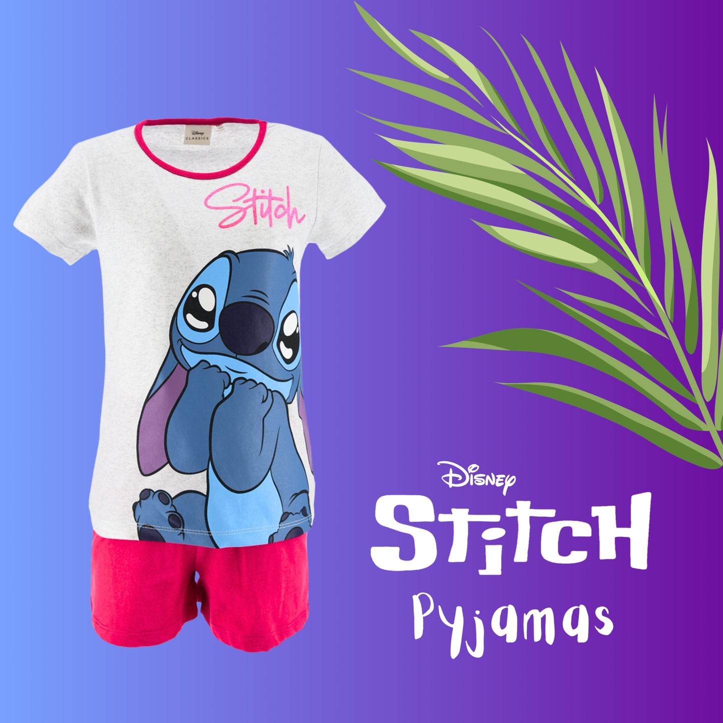 Disney Stitch Pyjamas für Mädchen, Stitch Design 2-Teiliges T-Shirt und Shorts-Set für Mädchen, Geschenk für Mädchen, Größen 6 bis 12 Jahre