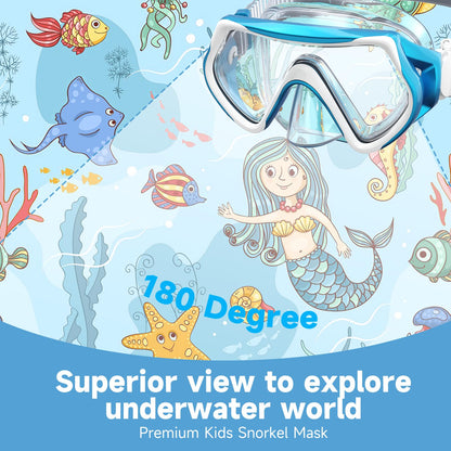 Findway Children's Diving Goggles, Swimming Goggles, Snorkel Mask for Boys Girls Teenagers, Diving Mask with Nose Cover, 180° Panorama, HD, Anti-Fog, Anti-Leak, Diving Goggles for Children 4-16 Years