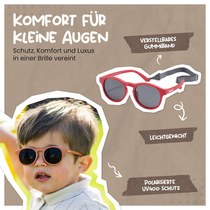 Maesy Kinder Sonnenbrille für Kleinkind und Baby - 1-3 Jahre - UV400 Polarisierter Schutz - Flexibler und Biegsamer Rahmen - Verstellbares Gummiband - Sichere und Bequeme Kindersonnenbrille - Bowi