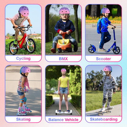 PIPIZHU Skater Helmet Bicycle Helmet for Children, Gradient Color, Boys and Girls, Safety and Lightweight Children's Helmet Skateboarding Helmet for Bicycle Skateboard Roller Skate Scooter BMX and Ride Helmet 