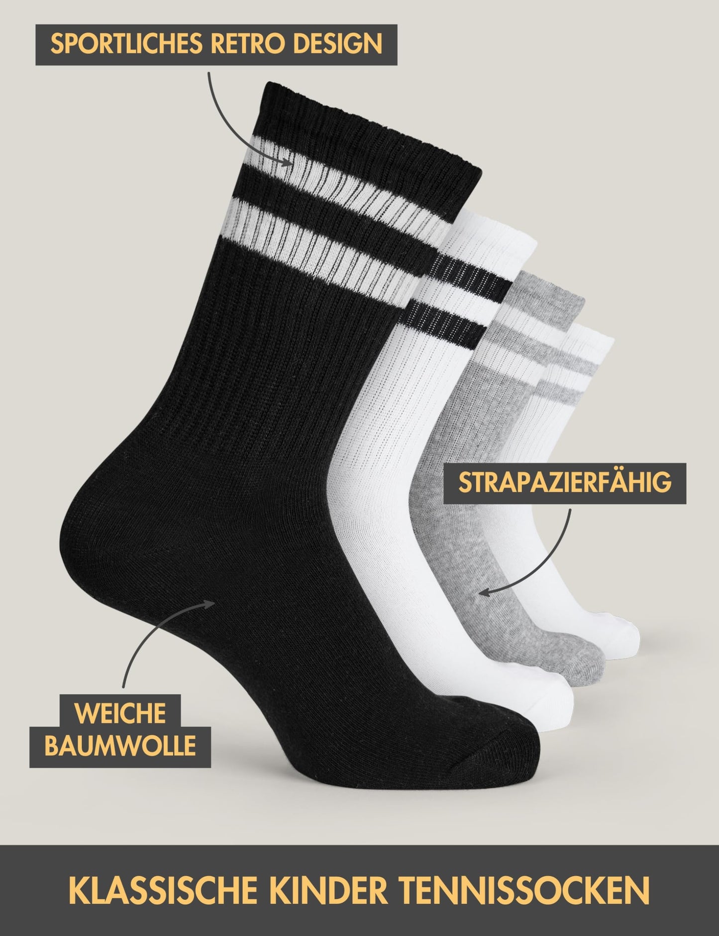 Basic Treasure 4 Paar Sportsocken Kinder, Kindersocken Baumwolle, Kinder Socken Jungen und Mädchen, Tennissocken