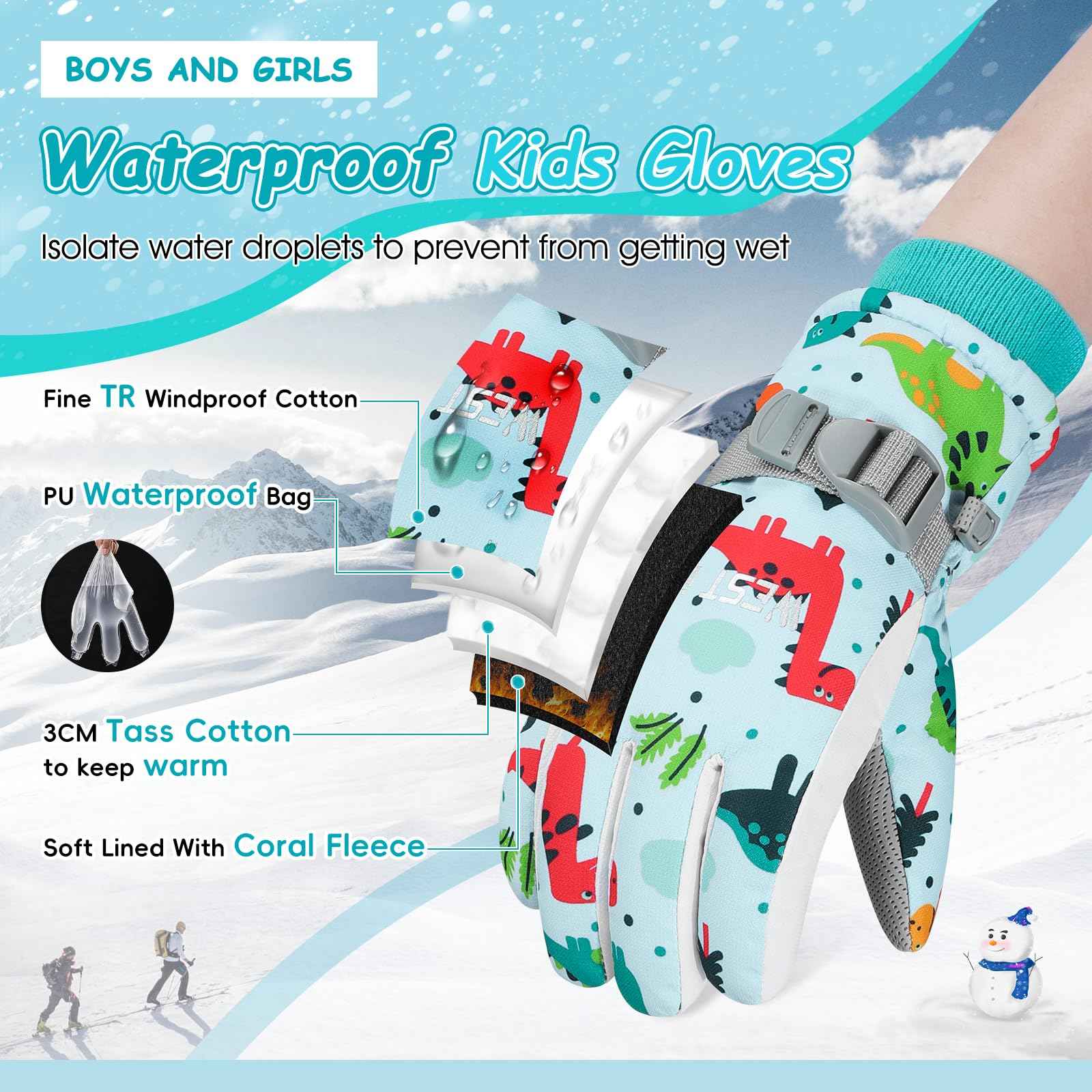 CYCLESPEED Kinder Winddicht Winterhandschuhe Warm Skihandschuhe Wasserdicht für 4-12 Jahre Mädchen Jungen Fahrradhandschuhe Outdoor Snowboarding