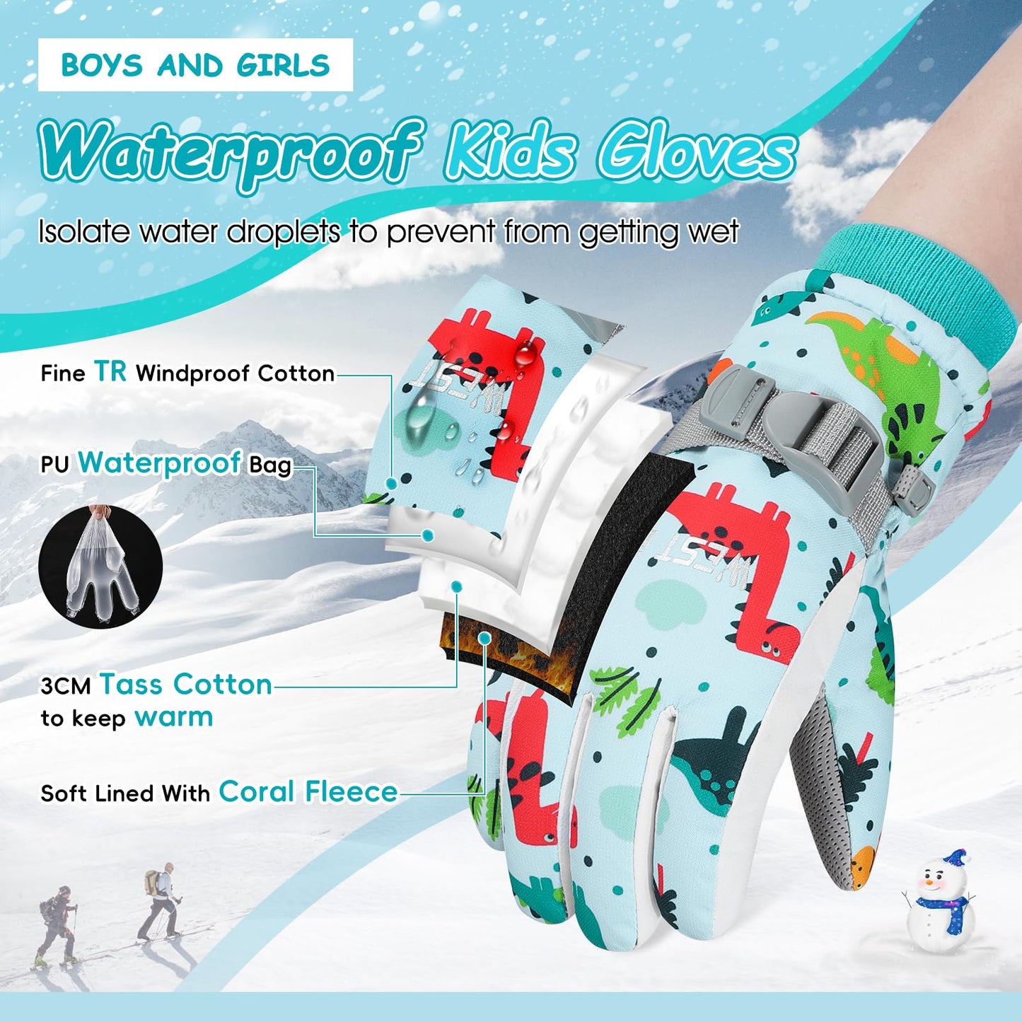 CYCLESPEED Kinder Winddicht Winterhandschuhe Warm Skihandschuhe Wasserdicht für 4-12 Jahre Mädchen Jungen Fahrradhandschuhe Outdoor Snowboarding
