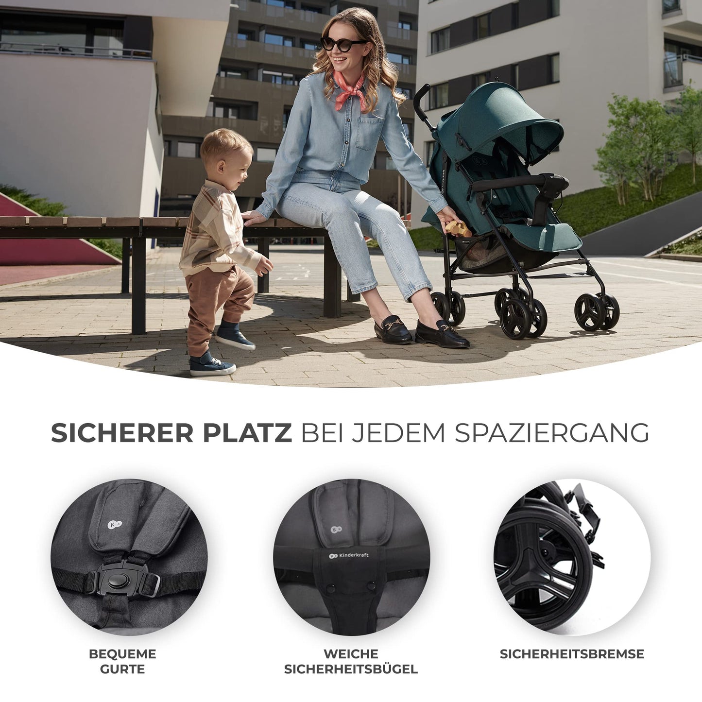 Kinderkraft TIK Kinderwagen, Liegebuggy, Sportwagen, Leicht - 6,5kg, Drehbare Vorderräder, Verstellbarer Griff, Stufenlose Einstellung der Rückenlehne, Schnelles Zusammenklappen, bis zu 17kg, Grün - Meloni2