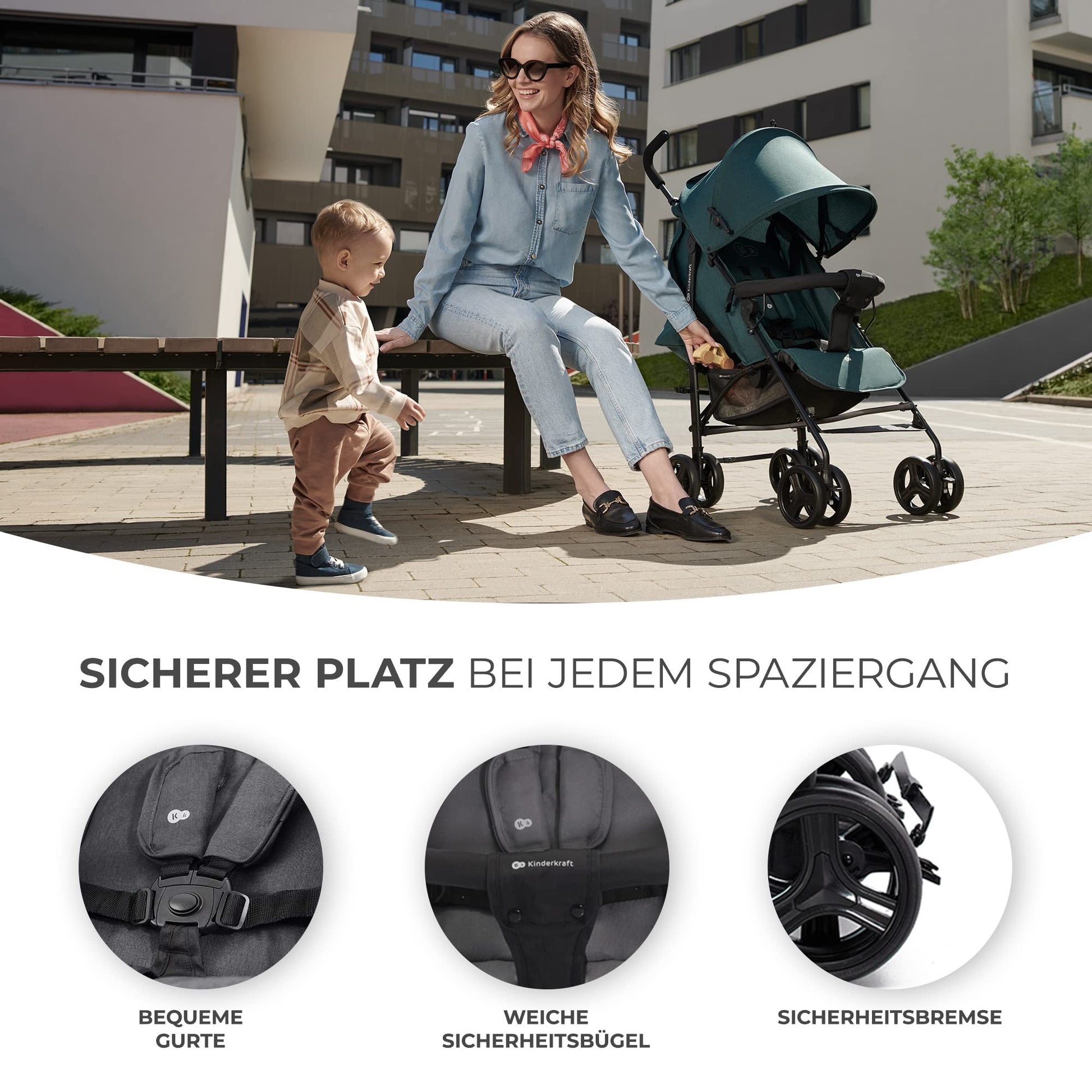 Kinderkraft TIK Kinderwagen, Liegebuggy, Sportwagen, Leicht - 6,5kg, Drehbare Vorderräder, Verstellbarer Griff, Stufenlose Einstellung der Rückenlehne, Schnelles Zusammenklappen, bis zu 17kg, Grün - Meloni2