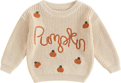 Yassiglia Baby Halloween Strickpullover Kleinkinder Kürbis/Geist Sweatshirt Langarm Rundhals Gestrickter Pullover Neugeborenes Baby My First Halloween Outfit