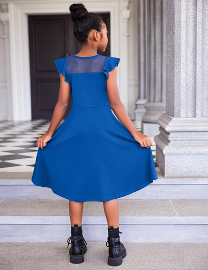 Arshiner Girls Dress Summer Dress Ruffle Short Sleeve Mesh A Line Casual Party Dresses with Pockets Kids Dresses for 6-13 Years 
