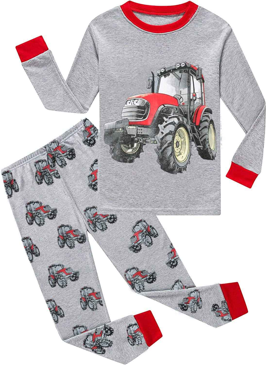 EULLA Children's Boys' Pyjamas Long Sleeve Cotton Winter Pyjama Set Fire Truck Dinosaur Digger Tractor Train Two-Piece Sleepwear 1-7 Years 92 98 104 110 116 122
