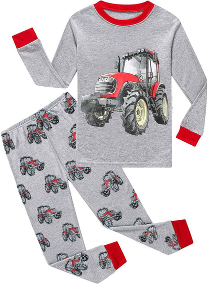 EULLA Children's Boys' Pyjamas Long Sleeve Cotton Winter Pyjama Set Fire Truck Dinosaur Digger Tractor Train Two-Piece Sleepwear 1-7 Years 92 98 104 110 116 122