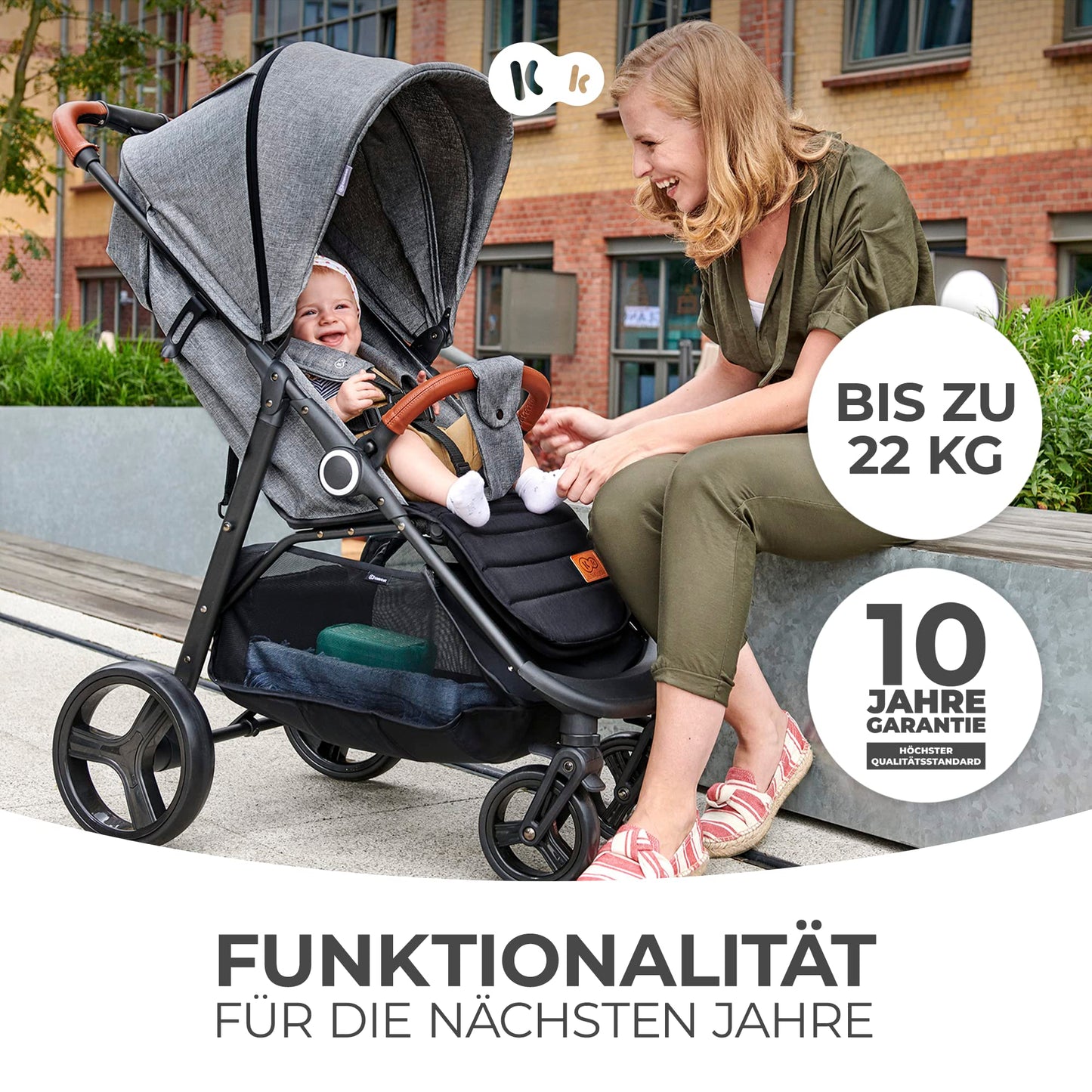 Kinderkraft GRANDE PLUS Kinderkraft Buggy von Geburt bis 22 kg, Zusammenklappen mit einer Hand, Liegeposition, großes Verdeck mit Fenster, alle 4 Räder gedämpft, geräumige Sitz, Grau - Meloni2