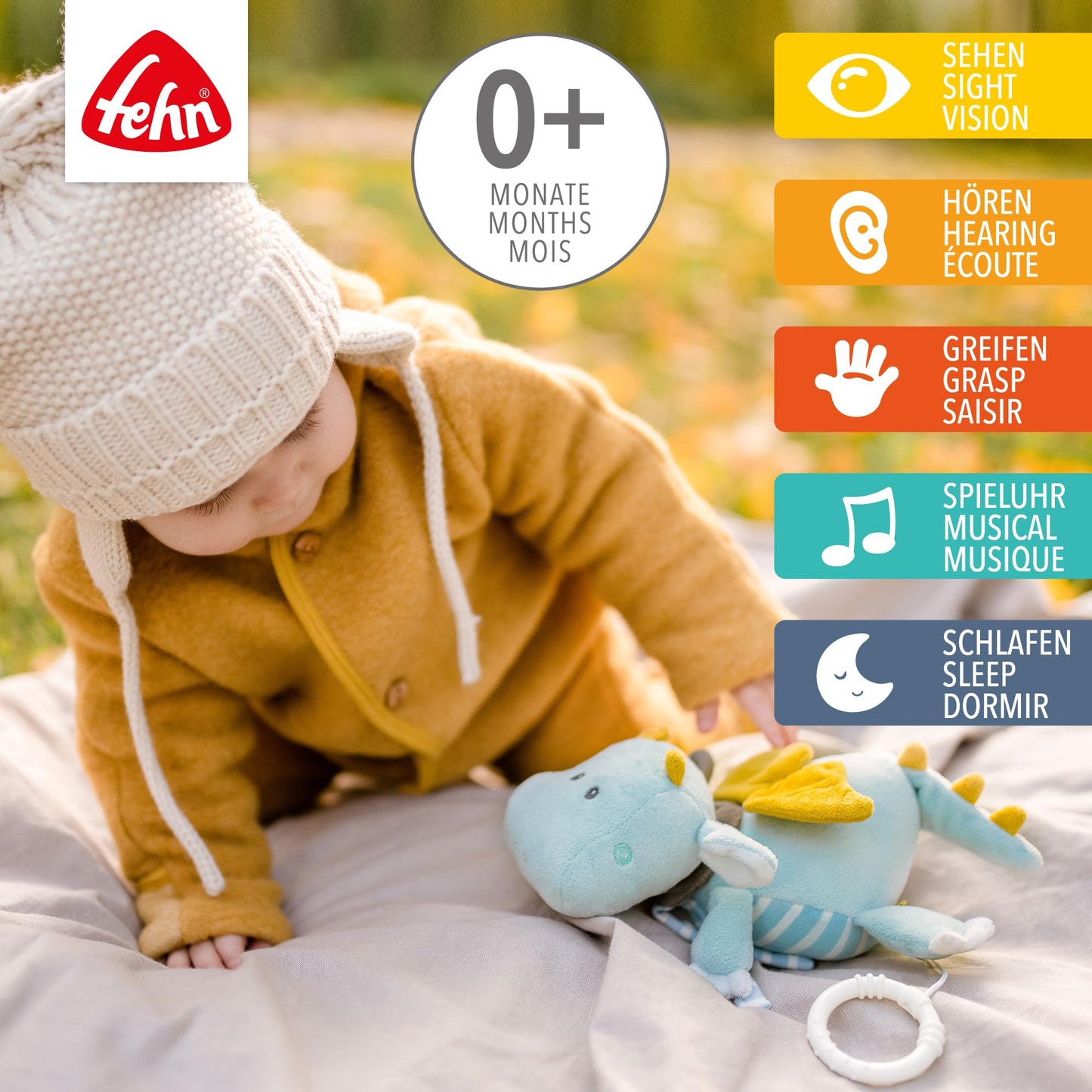 Fehn Spieluhr Baby Einschlafhilfe Schaf - Kuscheltier mit sanfter Einschlafhilfe Melodie "Guten Abend, gut´ Nacht" - Babyspielzeug für Unterwegs und Zuhause - Musikspielzeug für Babys und Kleinkinder