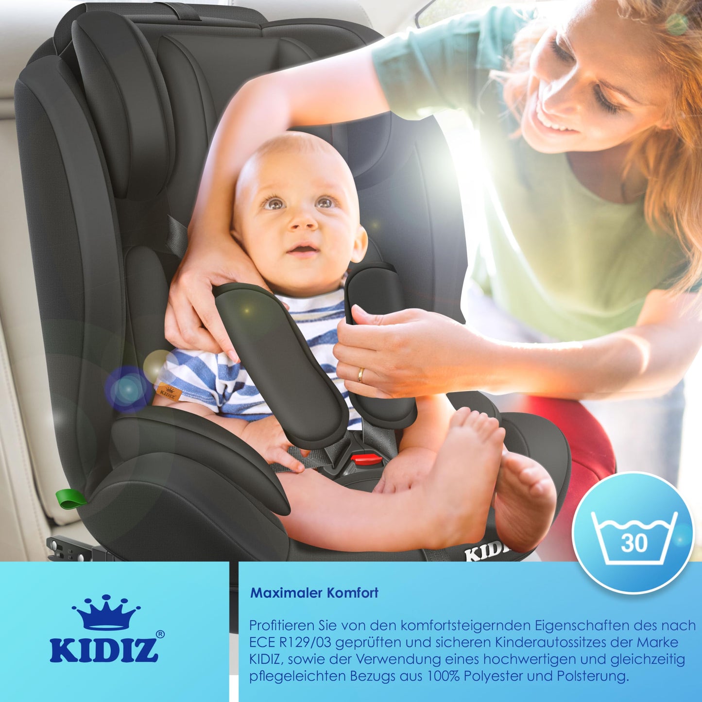 KIDIZ® Autokindersitz Kinderautositz Gruppe 1+2+3 9-36 kg 5-Punkt-Sicherheitsgurt, Autositz, Kindersitz, Einstellbare Kopfstütze, Mitwachsende Sitzerhöhung 1-12 Jahre, Stabil und Sicher