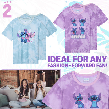 Disney Stitch T Shirt Mädchen Teenagers mit Rundhalsausschnitt 2er Pack Farbenfrohe T-Shirt Kinder Set Geschenke für Mädchen