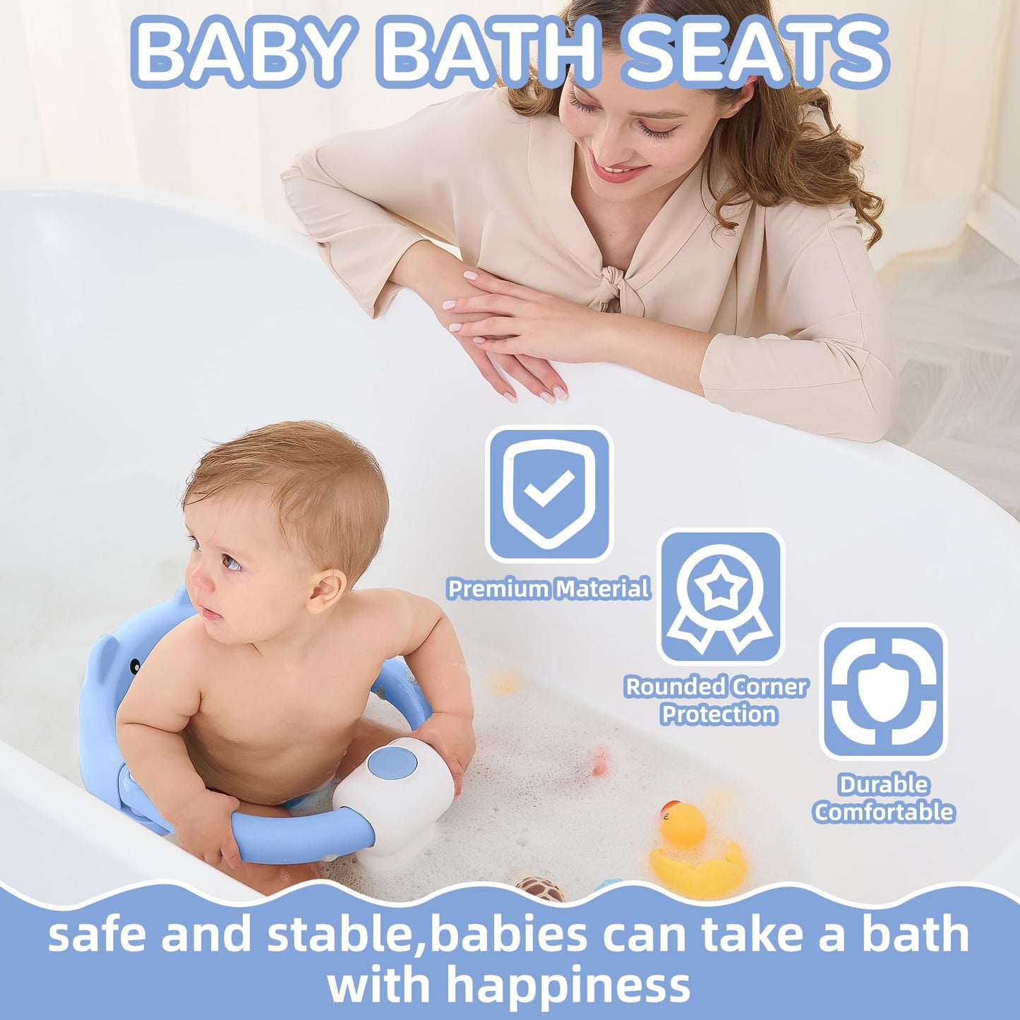 Baby Bath Seat from 6 Months, Bear Non-Slip Bath Seat Baby with 4 Suction Cups and Cushions for Toddlers and Newborns, Safe Portable Bath Chair for Shower or Bathtub, Pink