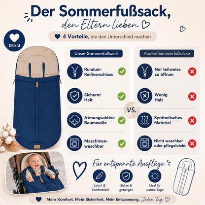 Babyfußsack Light Trend Exklusiv, 95x48cm | Leichter Sommer-Fußsack für Kinderwagen, Buggy & Sportwagen, Vorderteil abnehmbar, pflegeleicht