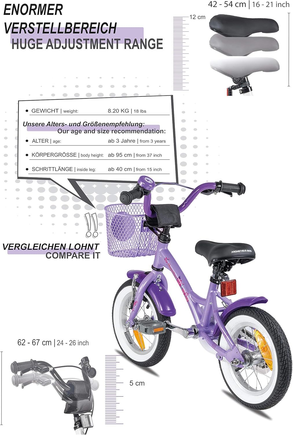 PROMETHEUS BICYCLES Kinderfahrrad ab 3 Jahren - Mädchenfahrrad 12 Zoll Kinder Fahrrad Mädchen Fahrrad Kinder mit Stützräder Rücktrittbremse in Violett Lila - Meloni2