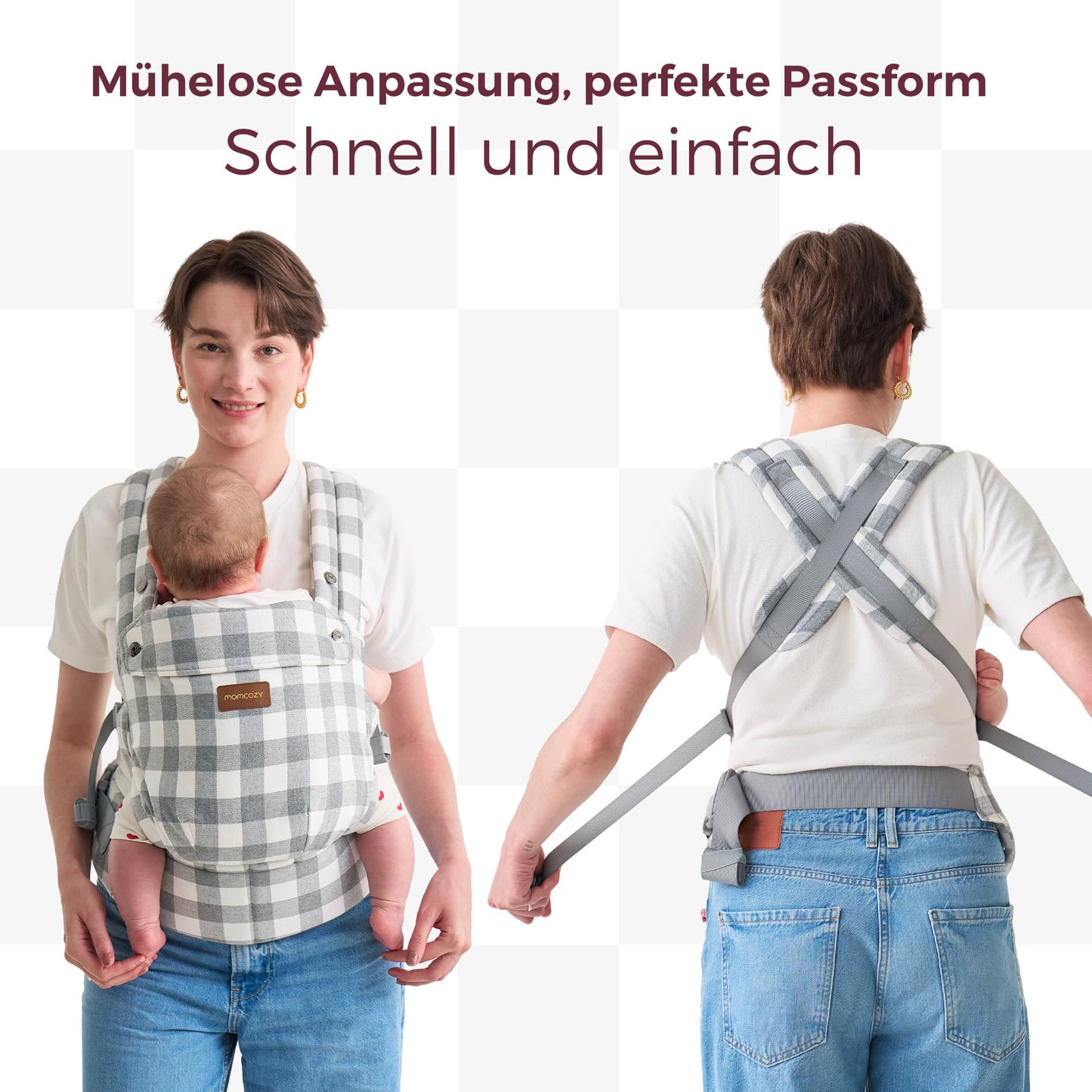 Momcozy Babytrage aus 100% Baumwolle – Baby Carrier für Kleinkind (3-24 Monate, 3,2-20 kg) · Ergonomische M-Position · X-Rücken · Taillengurt 64-127cm, Khaki