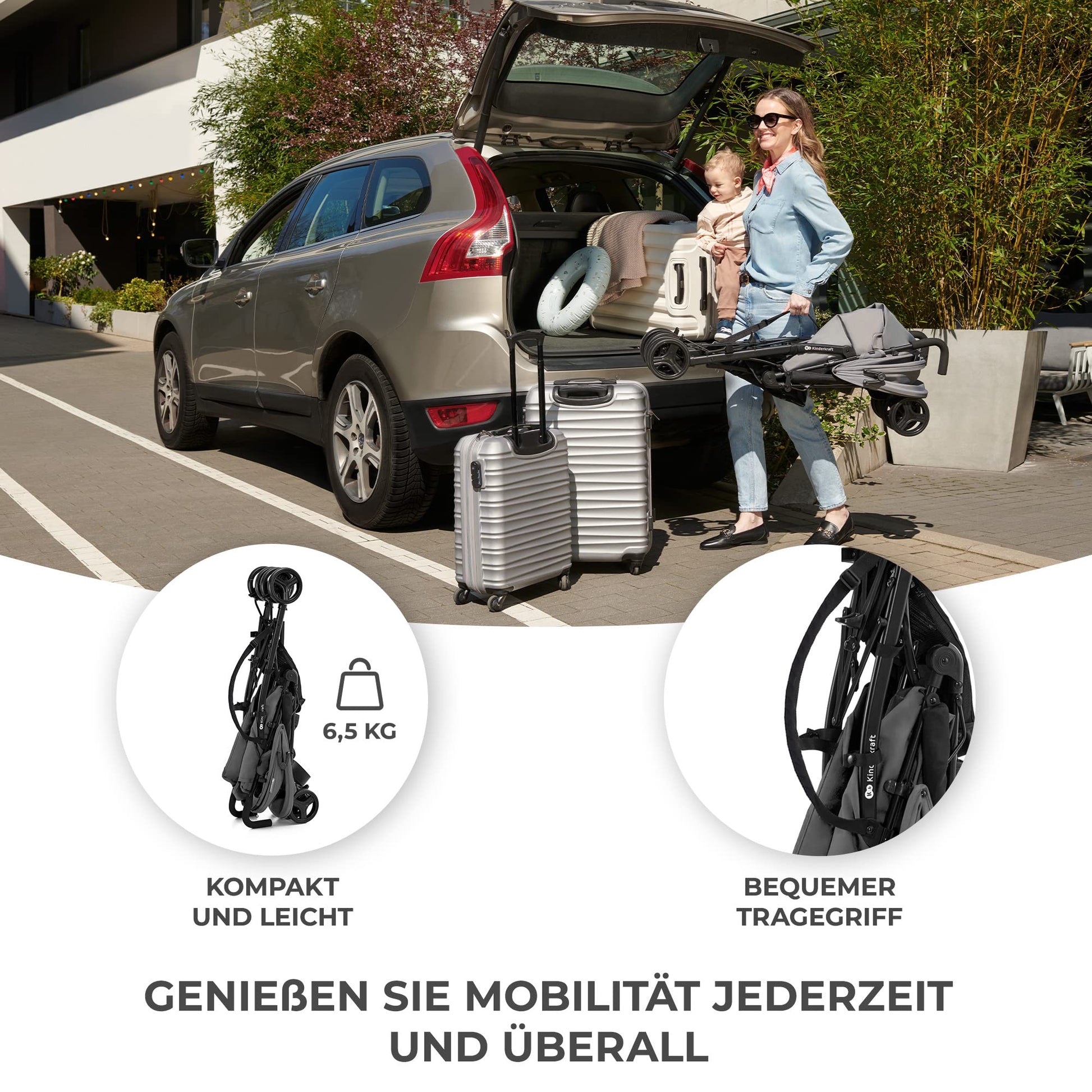 Kinderkraft TIK Kinderwagen, Liegebuggy, Sportwagen, Leicht - 6,5kg, Drehbare Vorderräder, Verstellbarer Griff, Stufenlose Einstellung der Rückenlehne, Schnelles Zusammenklappen, bis zu 17kg, Grün - Meloni2
