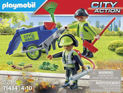 PLAYMOBIL City Action 71434 Stadtreinigungsteam, Stadtreinigung, Figuren und Mülltonne zum Schieben, Spielzeug für Kinder ab 4 Jahren